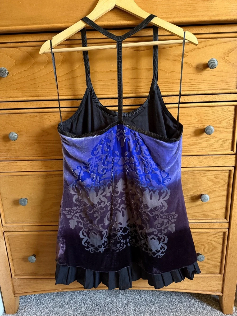 Free People Forbidden Ivy Velvet burnout Mini Dress Pleat Hem Sequin Strap Sz 12